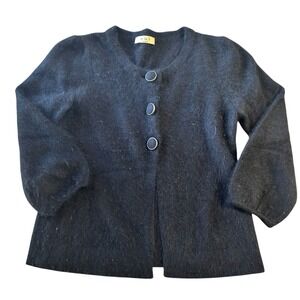 Oui Moments Angora‎ Blend Knit Cardigan Button Front Black EU34 US2